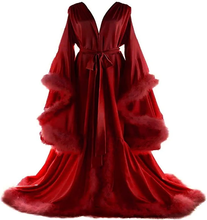 Feather Satin Women Prom Dress Sexy V Neck Full Sleeves Satin Wedding Sleepwear Evening Gown Customized Formal Bridal Robe
Feather Satin Women Prom Dress Sexy V Neck Full Sleeves Satin Wedding Sleepwear Evening Gown Customized Formal Bridal Robe