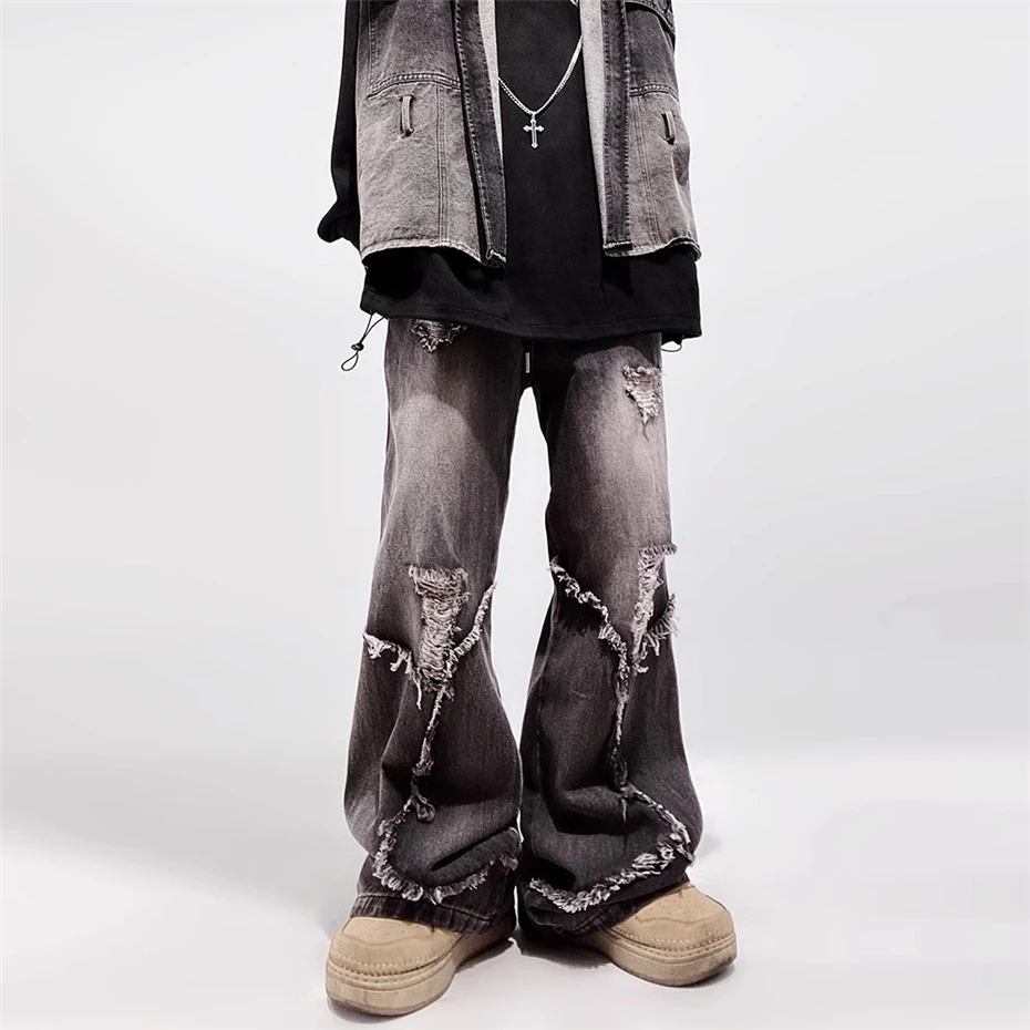 Ripped Hole Jeans Mens Streetwear Hip Hop Punk Wide-leg Trousers Harajuku Vintage Baggy Elastic Waist Casual Denim Pants Male
Ripped Hole Jeans Mens Streetwear Hip Hop Punk Wide-leg Trousers Harajuku Vintage Baggy Elastic Waist Casual Denim Pants Male