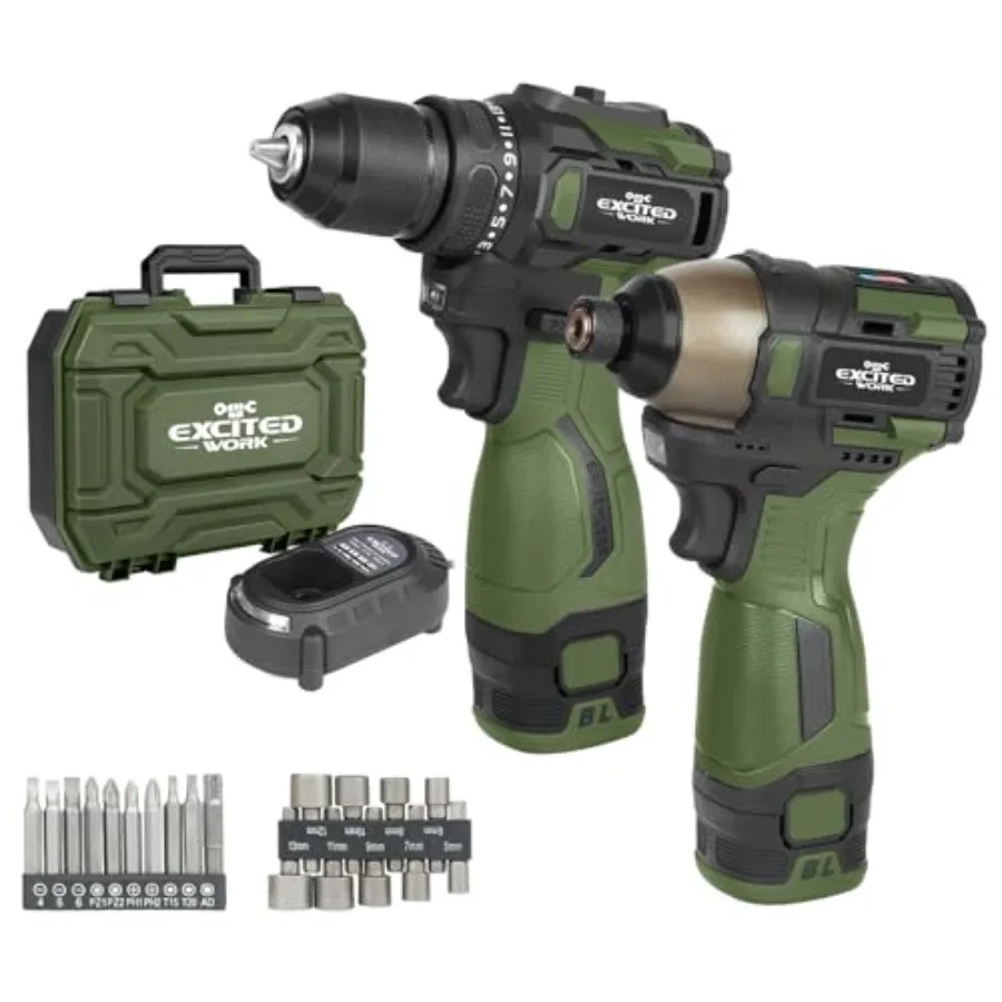 17V Brushless Screwdriver Drill Set 140Nm Cordless Impact Driver and 55Nm Electric Drill with 3 Adjustable Speed 2 Batteries an
17V Brushless Screwdriver Drill Set 140Nm Cordless Impact Driver and 55Nm Electric Drill with 3 Adjustable Speed 2 Batteries an