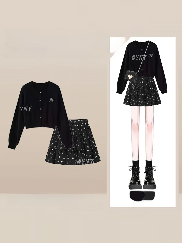 Женский вязаный кардиган маленького размера и юбка с принтом, милый галстук-бабочка, осенний ансамбль Faion, длинная повседневная одежда
Женский вязаный кардиган маленького размера и юбка с принтом, милый галстук-бабочка, осенний ансамбль Faion, длинная повседневная одежда