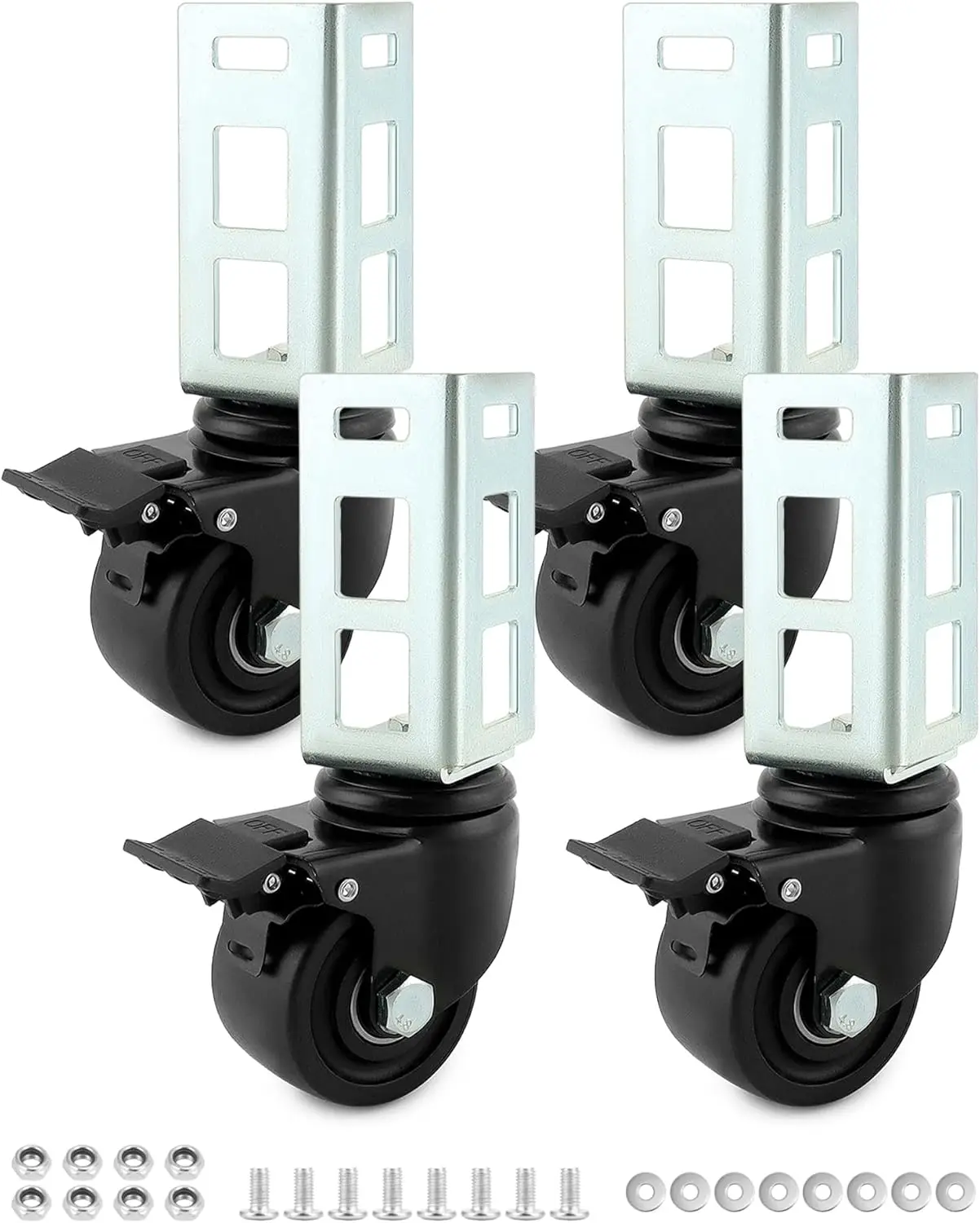 Heavy Duty 3" PU Caster Wheels for 2x2 Boltless Shelving Racks, 4-Pack Supports 1500 lbs, Ideal for Garage Storage Workshop
Heavy Duty 3" PU Caster Wheels for 2x2 Boltless Shelving Racks, 4-Pack Supports 1500 lbs, Ideal for Garage Storage Workshop