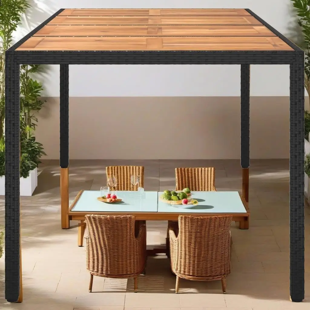 Black Patio Table 74.8x35.4x29.5 - Durable Poly Rattan & Acacia Wood Outdoor Furniture
Black Patio Table 74.8x35.4x29.5 - Durable Poly Rattan & Acacia Wood Outdoor Furniture