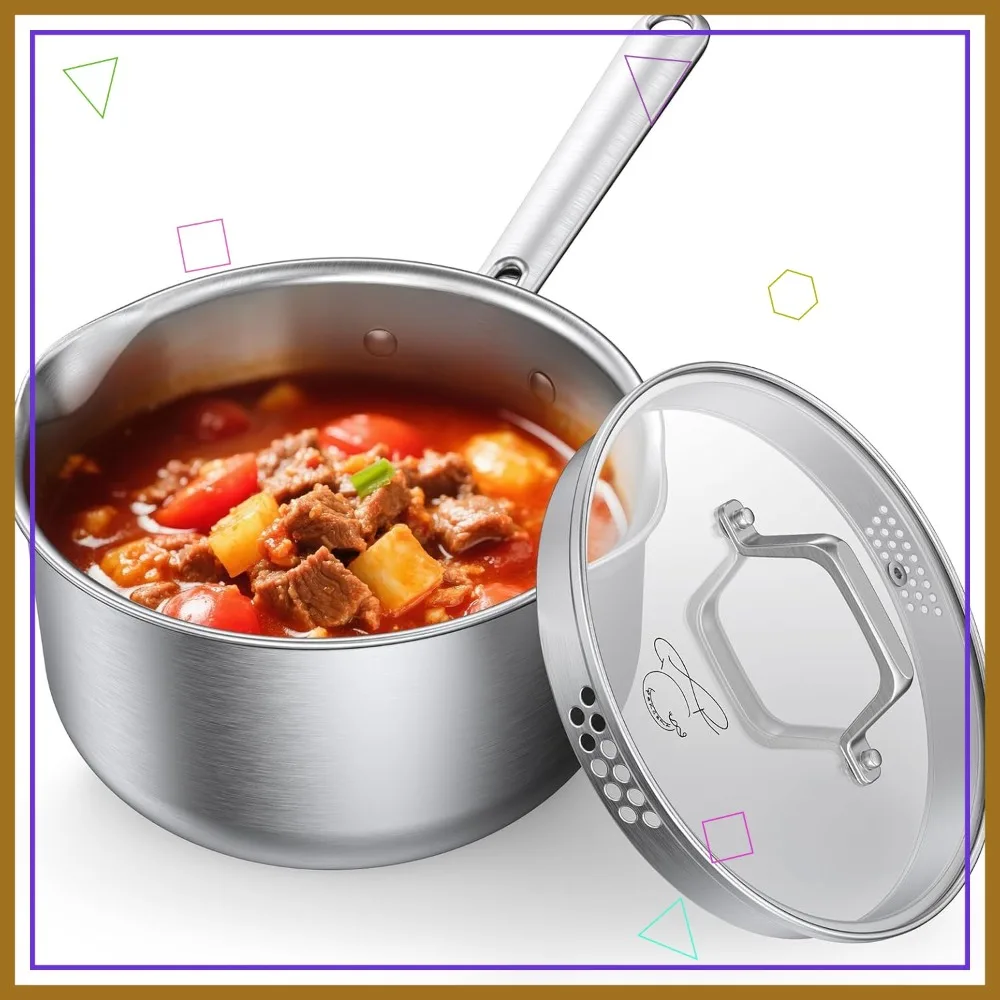 3 Quart Stainless Steel Saucepan with Glass Strainer Lid, Tri-Ply Pot for Easy Pouring & All Cooktops
3 Quart Stainless Steel Saucepan with Glass Strainer Lid, Tri-Ply Pot for Easy Pouring & All Cooktops