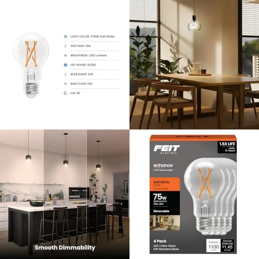 A19 LED Light Bulb, 75W Equivalent, 1100 Lumens,,Dimmable, Clear Glass, E26 Base, General Purpose LED Light Bulbs, 17, 000-Hour
A19 LED Light Bulb, 75W Equivalent, 1100 Lumens,,Dimmable, Clear Glass, E26 Base, General Purpose LED Light Bulbs, 17, 000-Hour