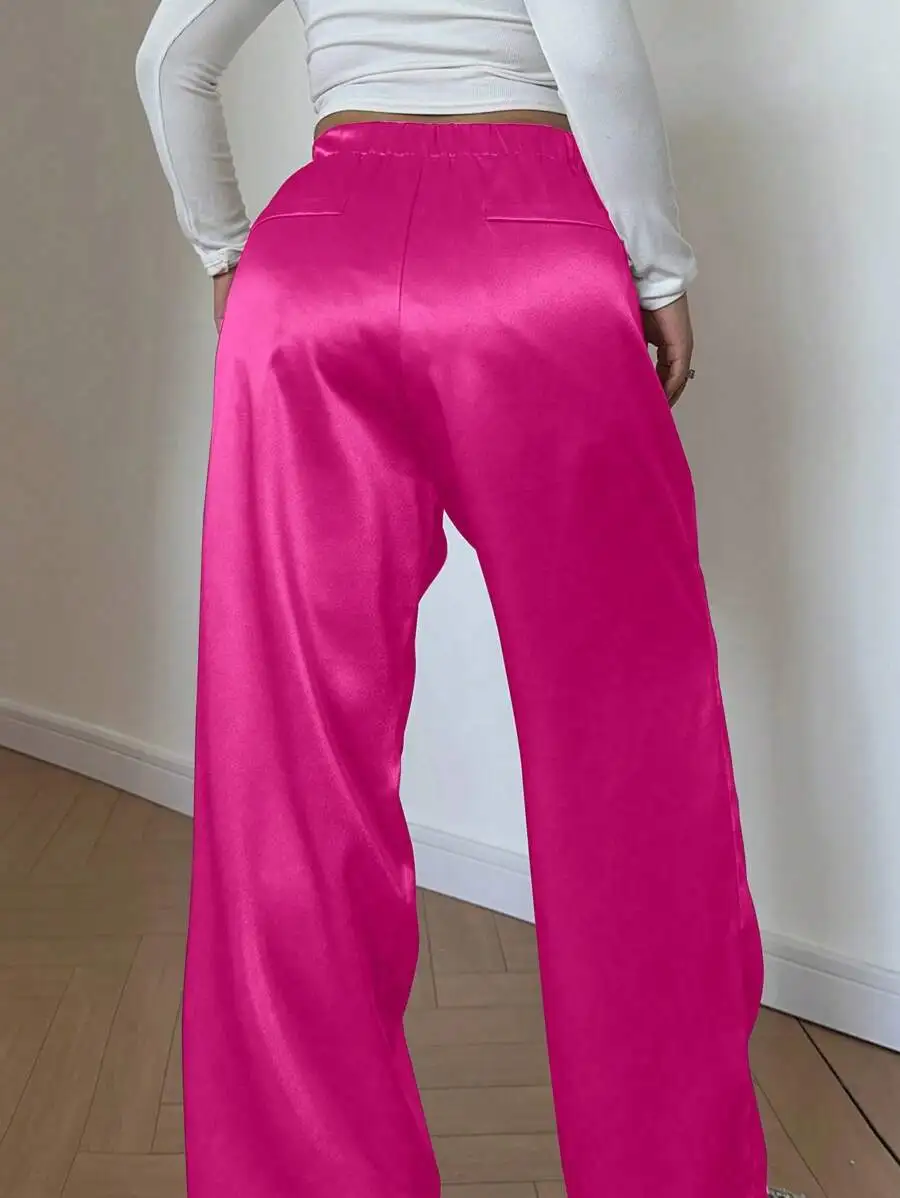 Wide Leg Satin Pants With Side Pockets Solid Color High Waist For Women Spring Summer Fall
Wide Leg Satin Pants With Side Pockets Solid Color High Waist For Women Spring Summer Fall