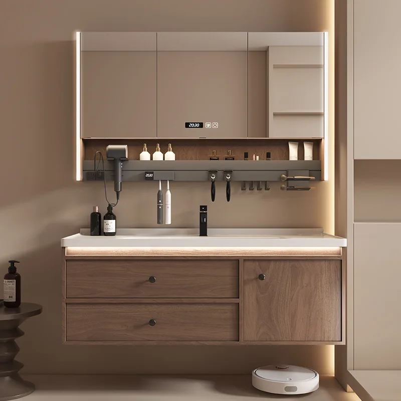 Black walnut simple new Chinese bathroom basin ceramic integrated basin bathroom cabinet combination
Black walnut simple new Chinese bathroom basin ceramic integrated basin bathroom cabinet combination