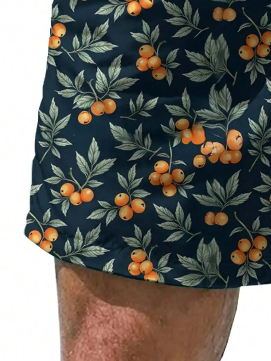 Mens Swim Trunks With 3D Tropical Leaves And Orange Fruit Print Lightweight Beach Pool Shorts Elastic Drawstring Waist
Mens Swim Trunks With 3D Tropical Leaves And Orange Fruit Print Lightweight Beach Pool Shorts Elastic Drawstring Waist