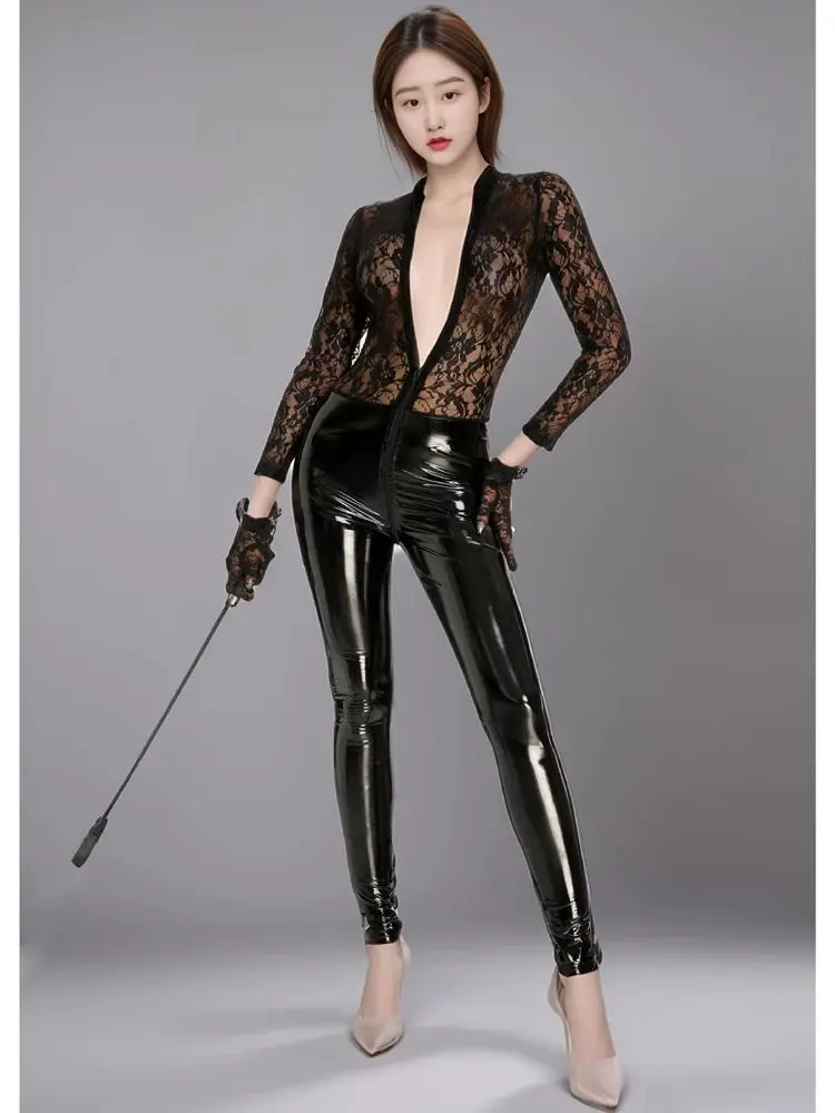 Lace Patchwork Transparent Open Crotch Bodysuit Wet Look PVC Catsuit Shiny PU Leather Leotard Conjoined Sexy Jumpsuit Unitard
Lace Patchwork Transparent Open Crotch Bodysuit Wet Look PVC Catsuit Shiny PU Leather Leotard Conjoined Sexy Jumpsuit Unitard