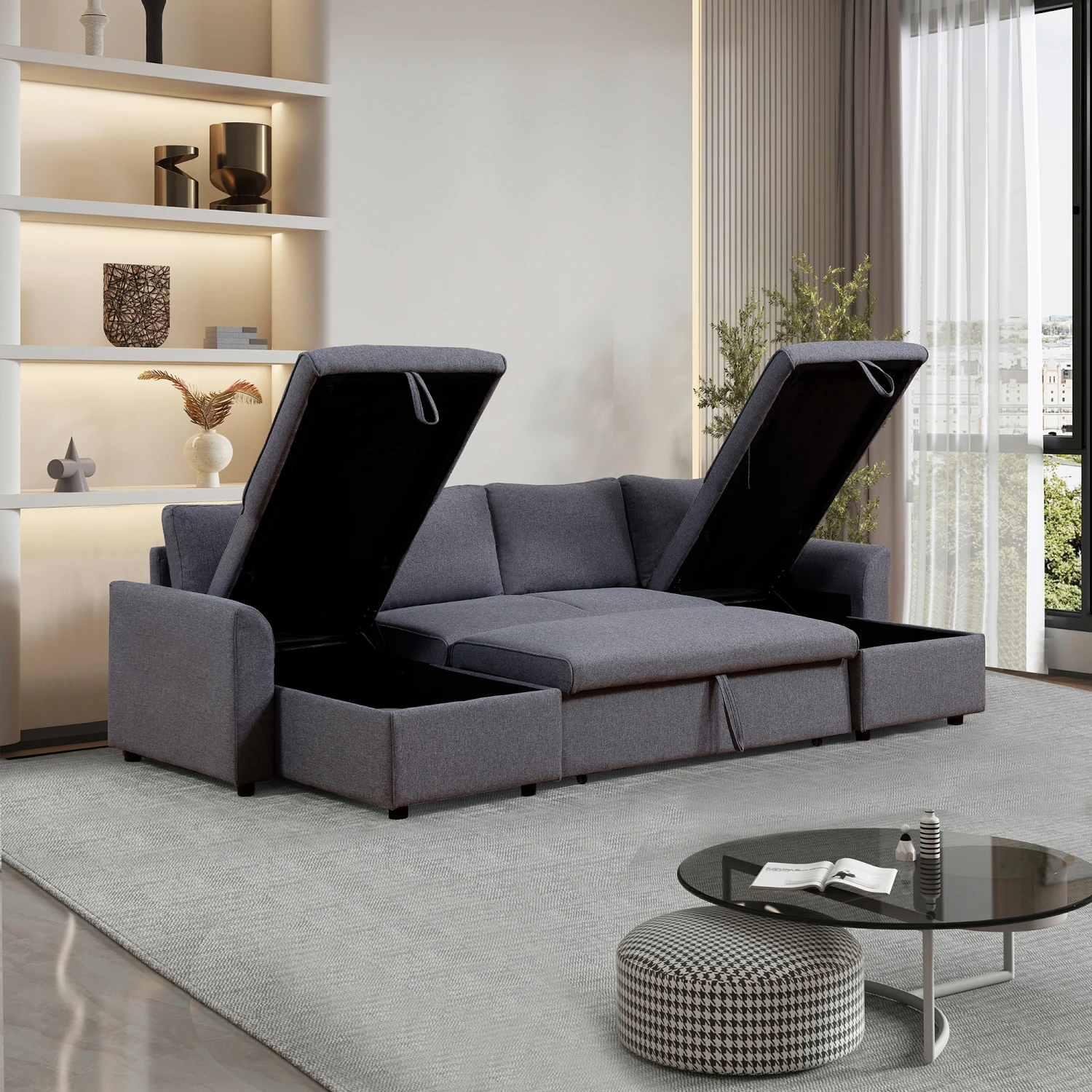 Artemax U-Shape Pull-out Sleeper Sectional Sofa with Double Storage Spaces ,Dark gray
Artemax U-Shape Pull-out Sleeper Sectional Sofa with Double Storage Spaces ,Dark gray