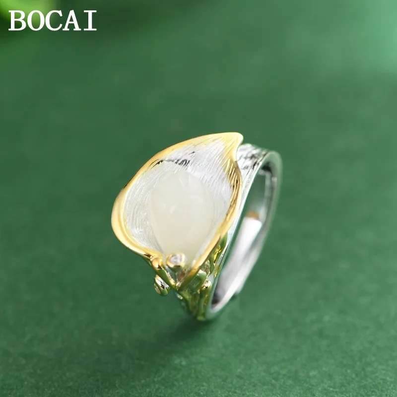Ювелирное изделие BOCAI из стерлингового серебра S925 с золотой росписью и инкрустацией нефритом Хотан, кольцо с магнолией, подарок для женщин
Ювелирное изделие BOCAI из стерлингового серебра S925 с золотой росписью и инкрустацией нефритом Хотан, кольцо с магнолией, подарок для женщин