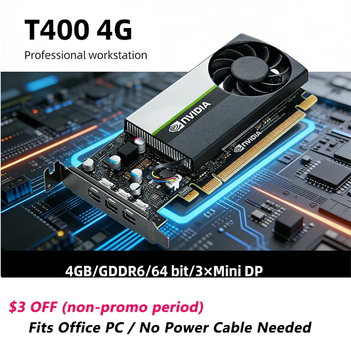 Видеокарта NVIDIA T400 4 ГБ GDDR6, низкопрофильная, 30 Вт, без внешнего блока питания, для мини-ПК, Mini DP, офисных приложений, CAD, мультимониторная
Видеокарта NVIDIA T400 4 ГБ GDDR6, низкопрофильная, 30 Вт, без внешнего блока питания, для мини-ПК, Mini DP, офисных приложений, CAD, мультимониторная
