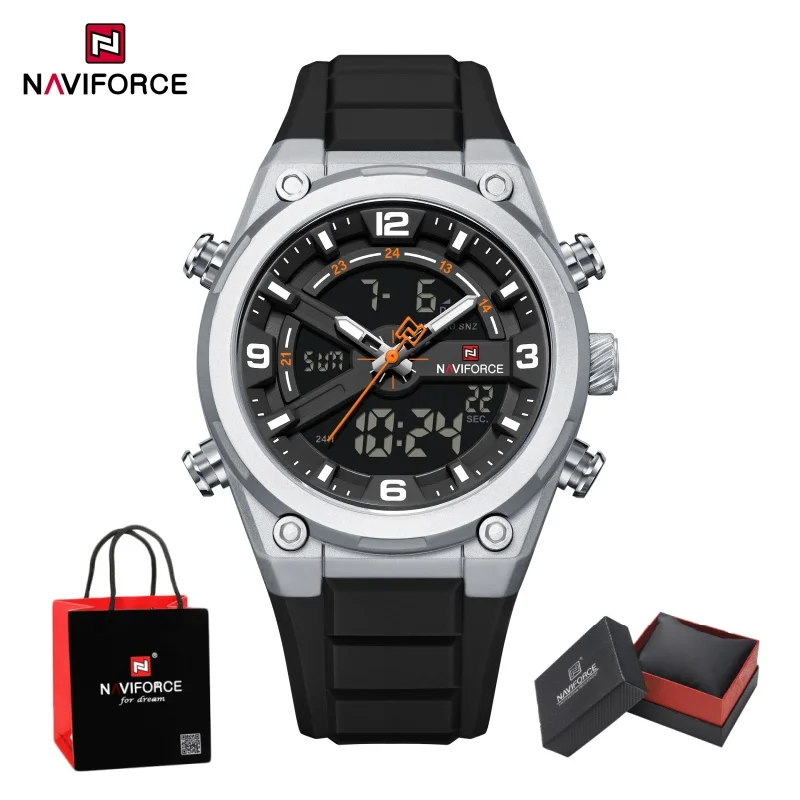 NAVIFORCE Man's Watches Dual Display Week and Date Waterproof Luminous Silicone Strap Male Business Fashion Wristwatch Gift Box
NAVIFORCE Man's Watches Dual Display Week and Date Waterproof Luminous Silicone Strap Male Business Fashion Wristwatch Gift Box