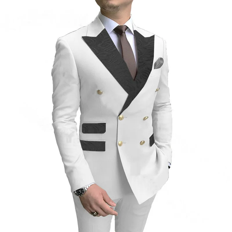 White Double Breasted Men Suits 2 Pieces Floral Pattern Peaked Lapel Slim Fit Wedding Groom Tuxedo Male Fashion Costume Homme
White Double Breasted Men Suits 2 Pieces Floral Pattern Peaked Lapel Slim Fit Wedding Groom Tuxedo Male Fashion Costume Homme