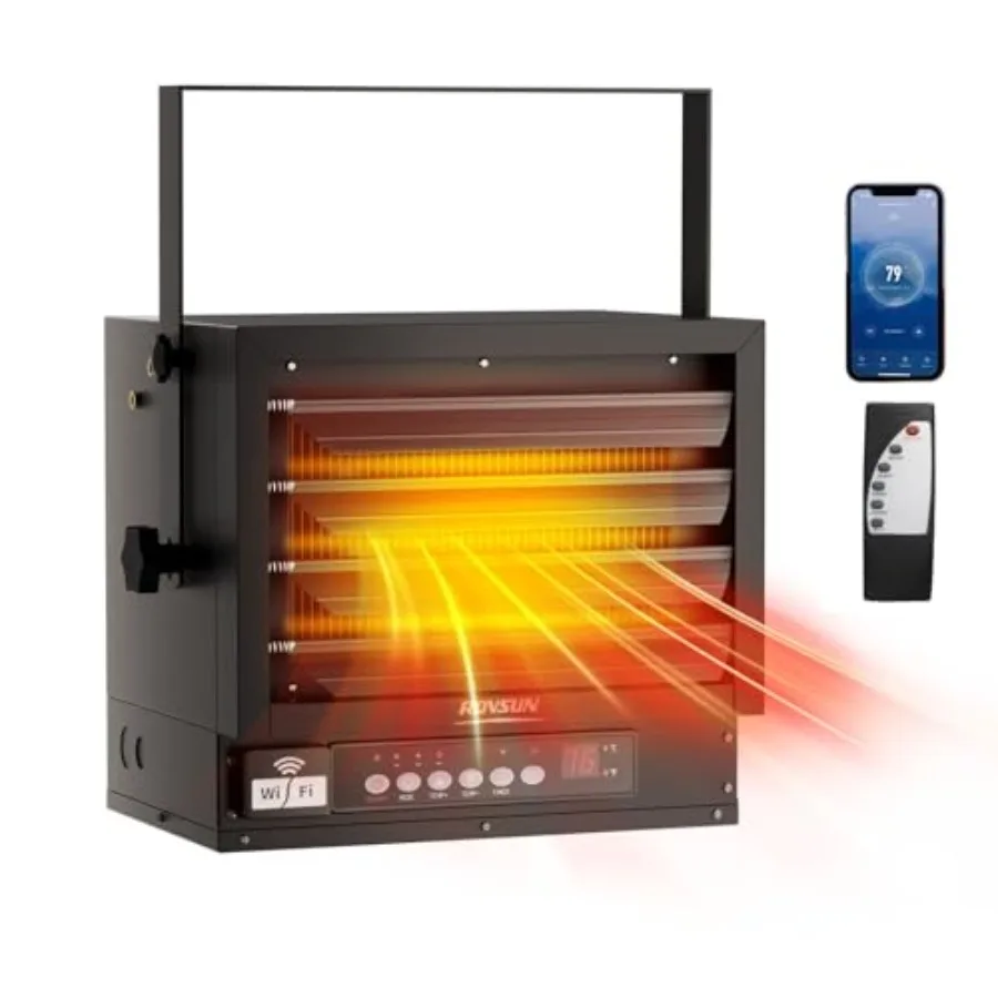 5000W Electric Garage Heater 240V Hardwired Ceiling Mount with Remote APP Control Digital Fan-Forced Thermostat 12H Timer Overh
5000W Electric Garage Heater 240V Hardwired Ceiling Mount with Remote APP Control Digital Fan-Forced Thermostat 12H Timer Overh