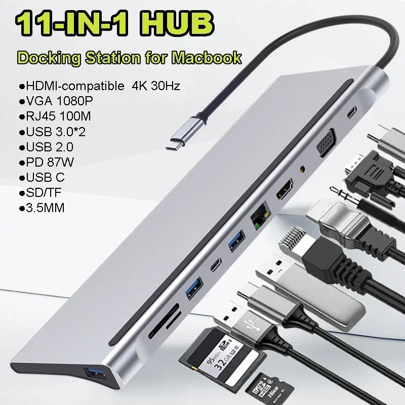 Multi USB HUB Docking Station Type C Multi HUB Extension HDMI-compatible-compatible Rj45 USB C Splitter Adapter Dock for Macbook
Multi USB HUB Docking Station Type C Multi HUB Extension HDMI-compatible-compatible Rj45 USB C Splitter Adapter Dock for Macbook