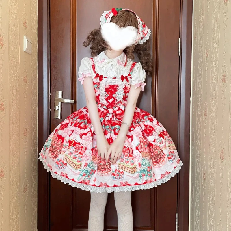 2025 Bow Strawberry Print Lace Trim Strap Dress New Japanese Kawaii Lolita Jsk Dress Sweet Harajuku Princess Party Dresses dff35
2025 Bow Strawberry Print Lace Trim Strap Dress New Japanese Kawaii Lolita Jsk Dress Sweet Harajuku Princess Party Dresses dff35