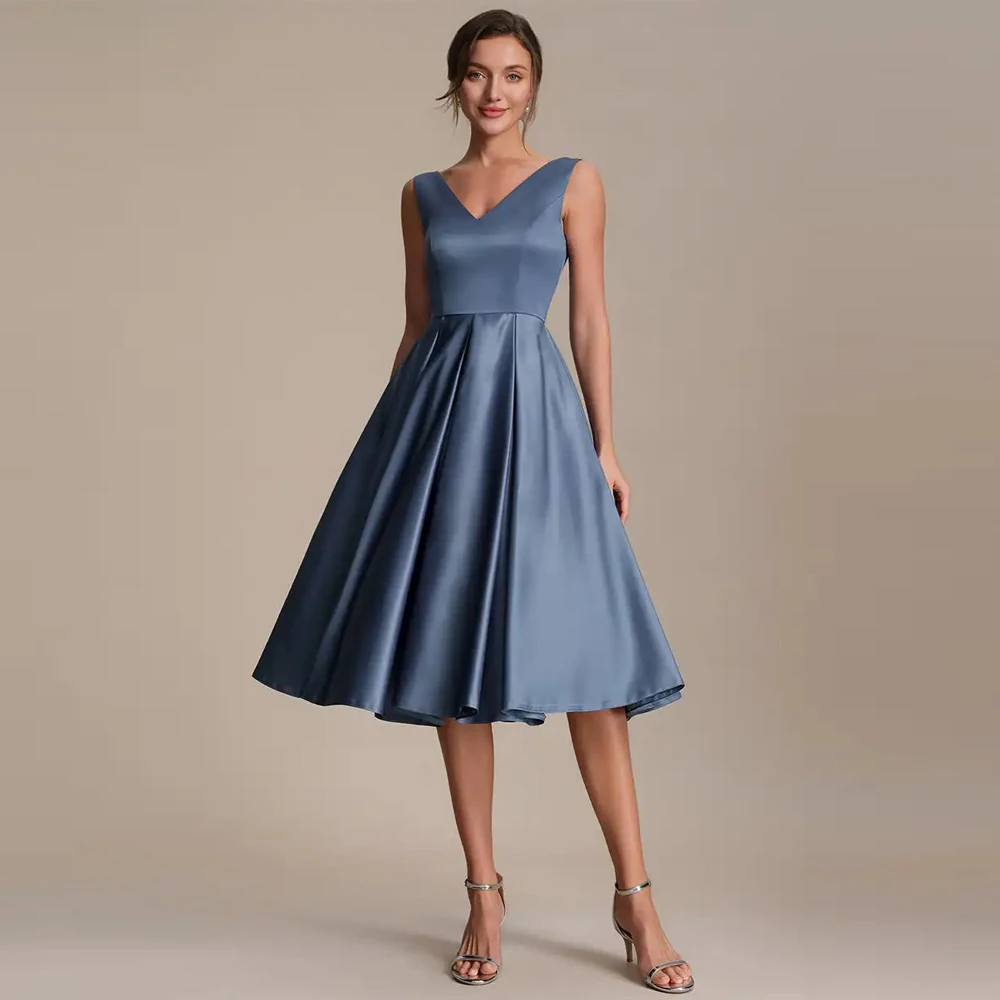 BAZIIINGAAA Evening Dress Sleeveless V-Neck Pleated Ball-Gown Knee-Length Satin Fabric Dusty Blue Wedding Guest Evening Dresses
BAZIIINGAAA Evening Dress Sleeveless V-Neck Pleated Ball-Gown Knee-Length Satin Fabric Dusty Blue Wedding Guest Evening Dresses