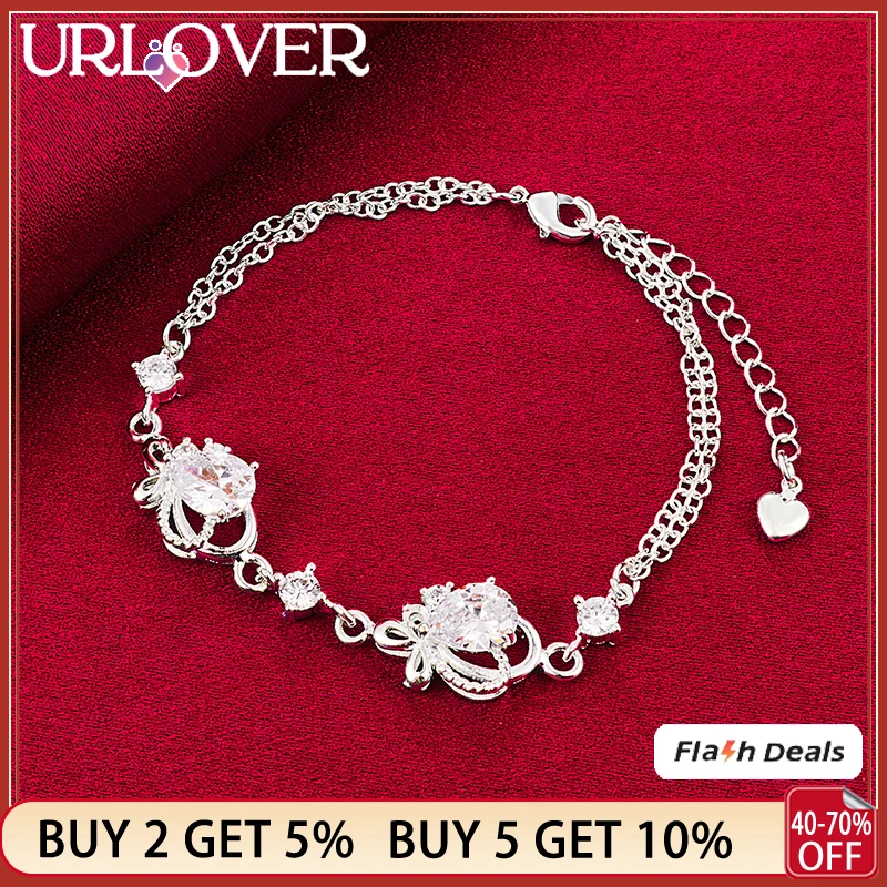 URLOVER 925 Sterling Silver Bracelet For Woman White Zircon Crystal Heart Chain Bracelets Lady Fashion Party Wedding Jewelry
URLOVER 925 Sterling Silver Bracelet For Woman White Zircon Crystal Heart Chain Bracelets Lady Fashion Party Wedding Jewelry