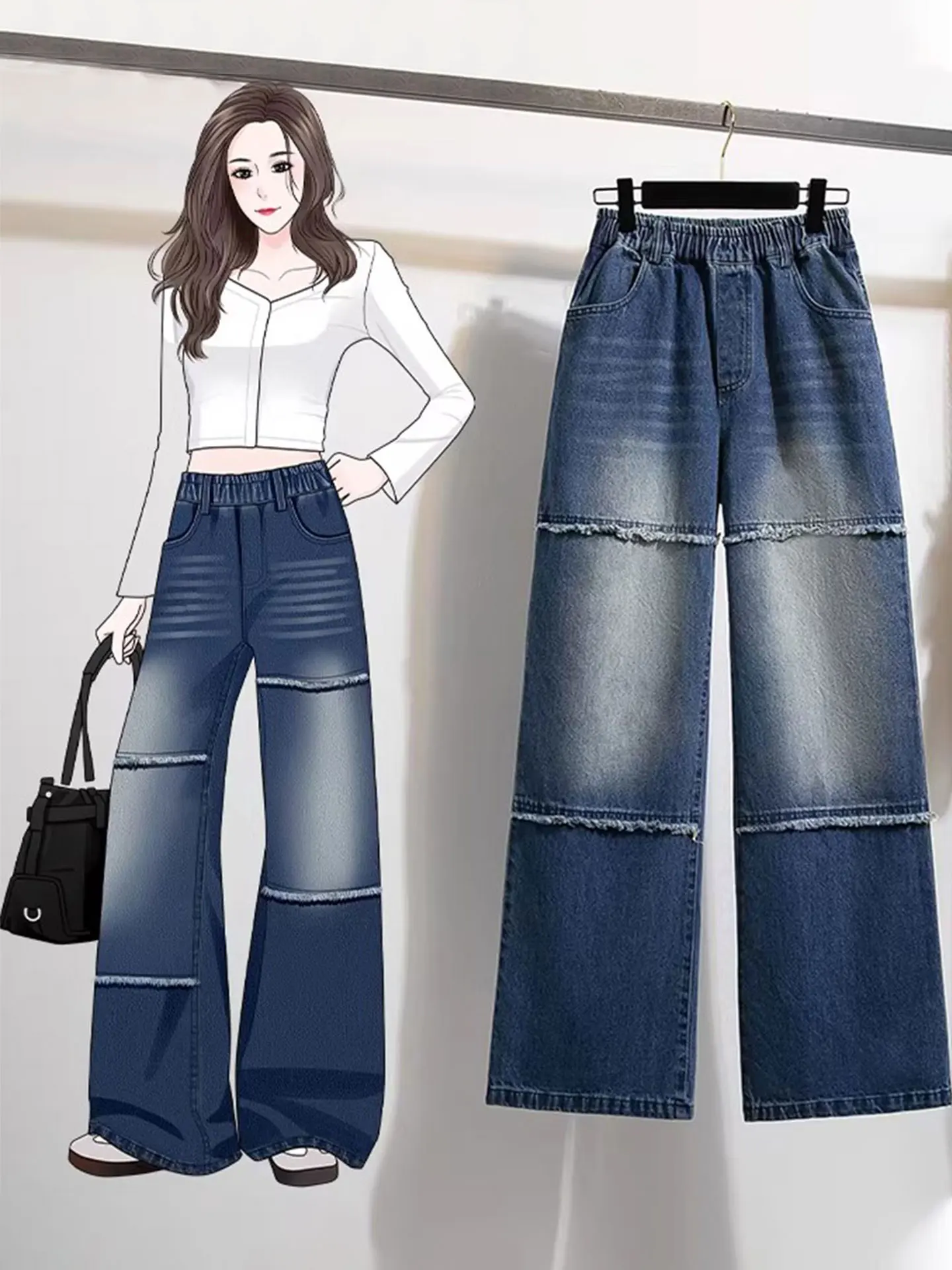 adual Color Frayed Hem Wide Leg Jeans Women's Spring 2026 Trendy plus Size Elastic Waist Casual High Waist Blue Denim
adual Color Frayed Hem Wide Leg Jeans Women's Spring 2026 Trendy plus Size Elastic Waist Casual High Waist Blue Denim