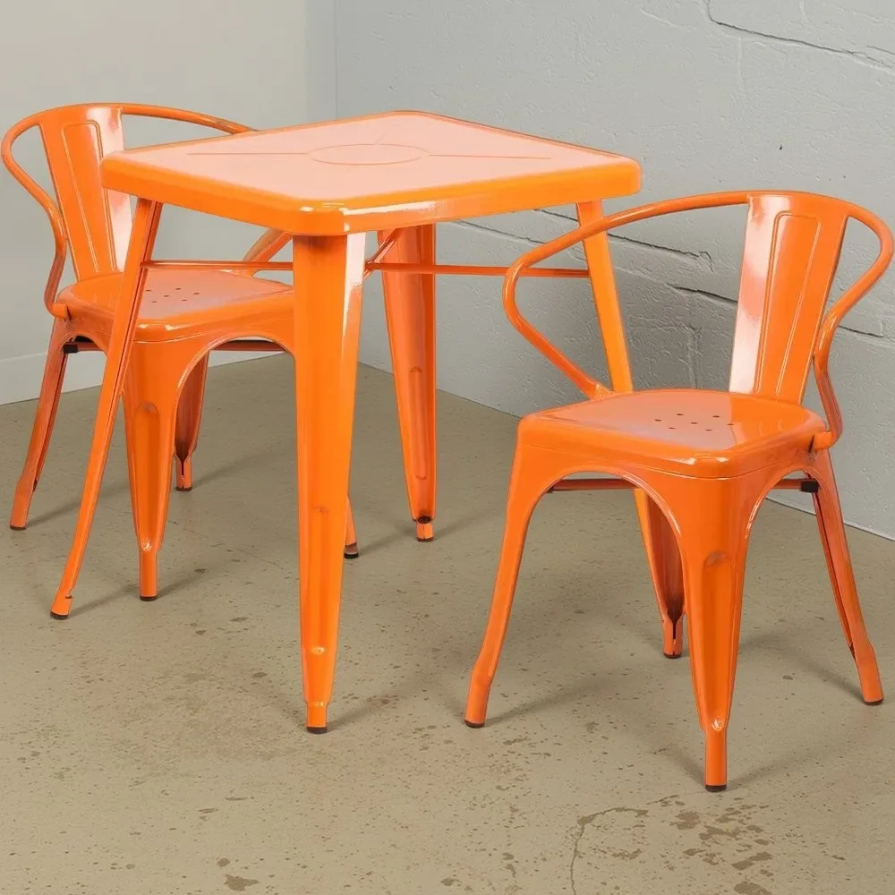 Commercial Grade 23.75" Square Orange Metal Indoor-Outdoor Table Set with 2 Arm Chairs
Commercial Grade 23.75" Square Orange Metal Indoor-Outdoor Table Set with 2 Arm Chairs
