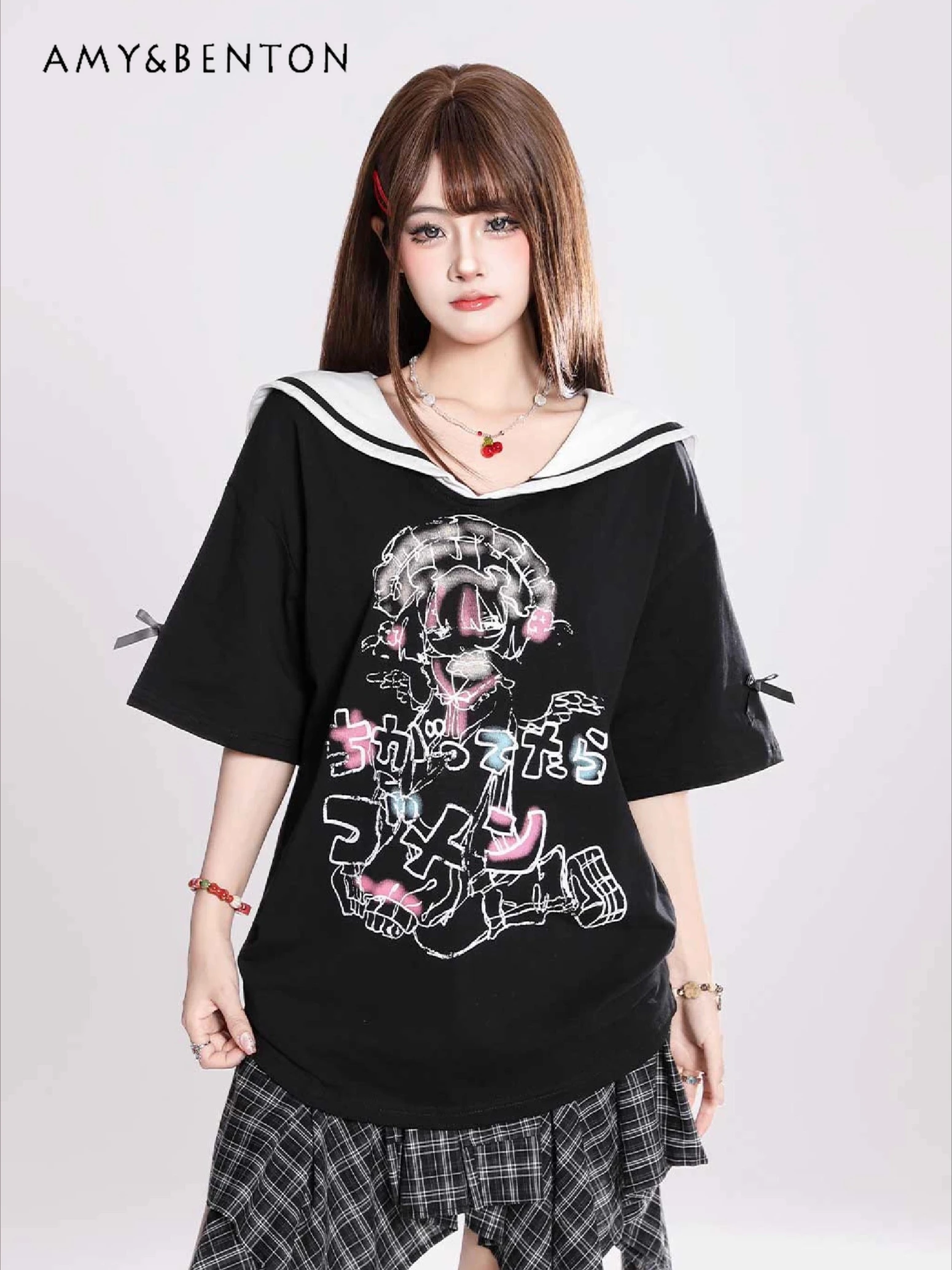 Japanese Navy Collar Animation Printing Short-sleeved Top Women Summer Preppy Style Loose Casual Sweet Cute Oversized T Shirt
Japanese Navy Collar Animation Printing Short-sleeved Top Women Summer Preppy Style Loose Casual Sweet Cute Oversized T Shirt