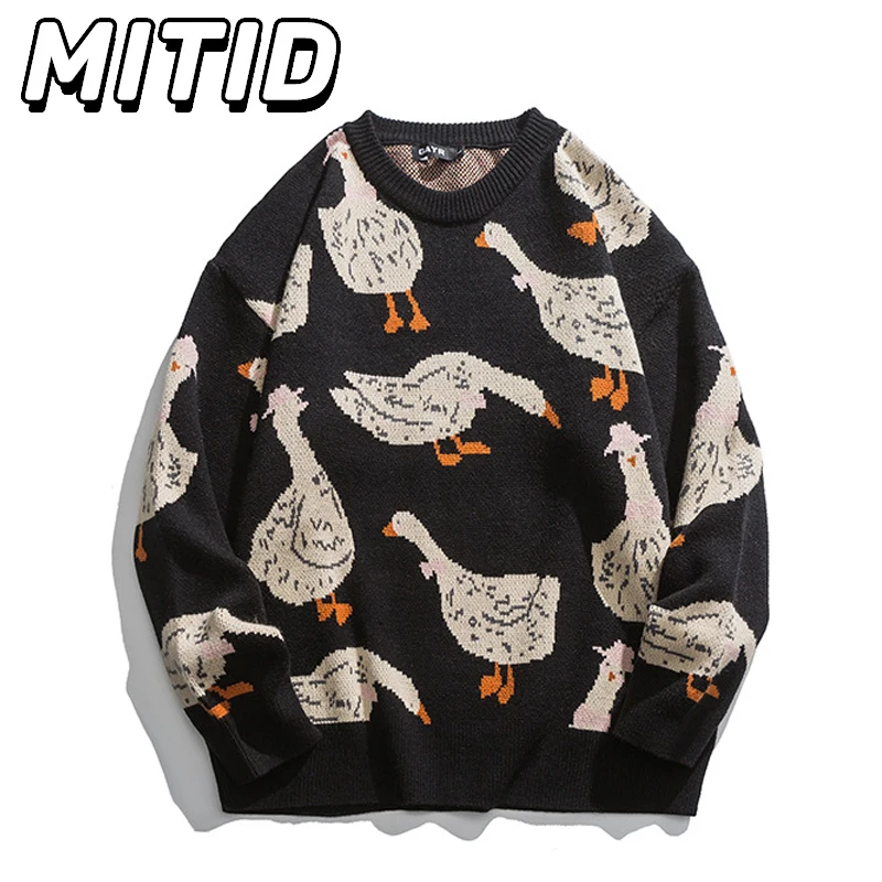 Autumn Winter Pullover Sweaters for Men Cartoon Goose Print Casual Loose Round Neck Knitwear Couple Oversized Knitted Sweater
Autumn Winter Pullover Sweaters for Men Cartoon Goose Print Casual Loose Round Neck Knitwear Couple Oversized Knitted Sweater