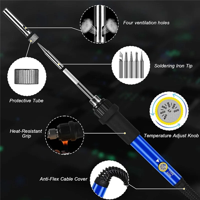 A04G-Soldering Iron Kit Soldering Soldering Iron Kit Adjustable Temperature Solder Iron 60W With 5 Iron Tips US Plug
A04G-Soldering Iron Kit Soldering Soldering Iron Kit Adjustable Temperature Solder Iron 60W With 5 Iron Tips US Plug