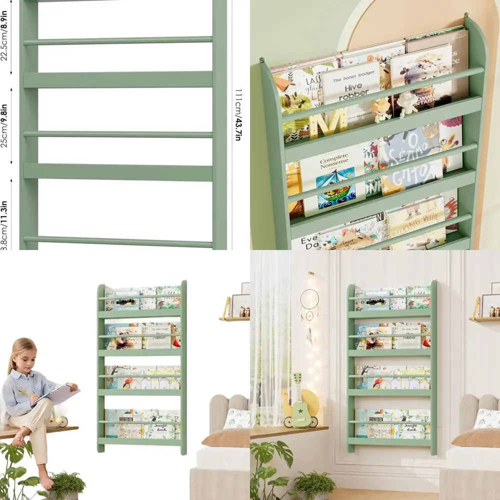 Green 4-Tier Wall-Mounted Bookshelf Organizer for Kids' Toys and Books, Suitable for Bedrooms, Living Rooms, and Nurseries
Green 4-Tier Wall-Mounted Bookshelf Organizer for Kids' Toys and Books, Suitable for Bedrooms, Living Rooms, and Nurseries
