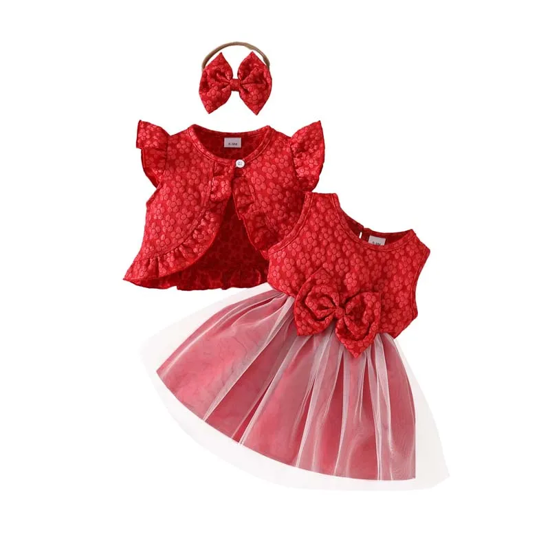 Toddler Girls Clothes 3Pcs Sets 1-3 Years Summer Ruffle Hem Short Jacket Sleeveless Bow Tie Mesh Dress Hairband Infant Outfits
Toddler Girls Clothes 3Pcs Sets 1-3 Years Summer Ruffle Hem Short Jacket Sleeveless Bow Tie Mesh Dress Hairband Infant Outfits