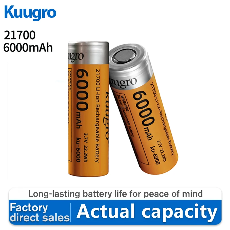 Kuugro ku-6000 21700 6000mAh Rechargeable Battery 3.7V 2C Discharge High Power Batteries For High-Power Appliances
Kuugro ku-6000 21700 6000mAh Rechargeable Battery 3.7V 2C Discharge High Power Batteries For High-Power Appliances