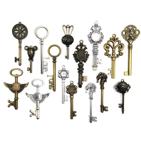 2pcs Large Big Retro Antique Brass Vintage Silver Old Looking Decorative Key Steampunk Charms Pendant Jewelry Making DIY