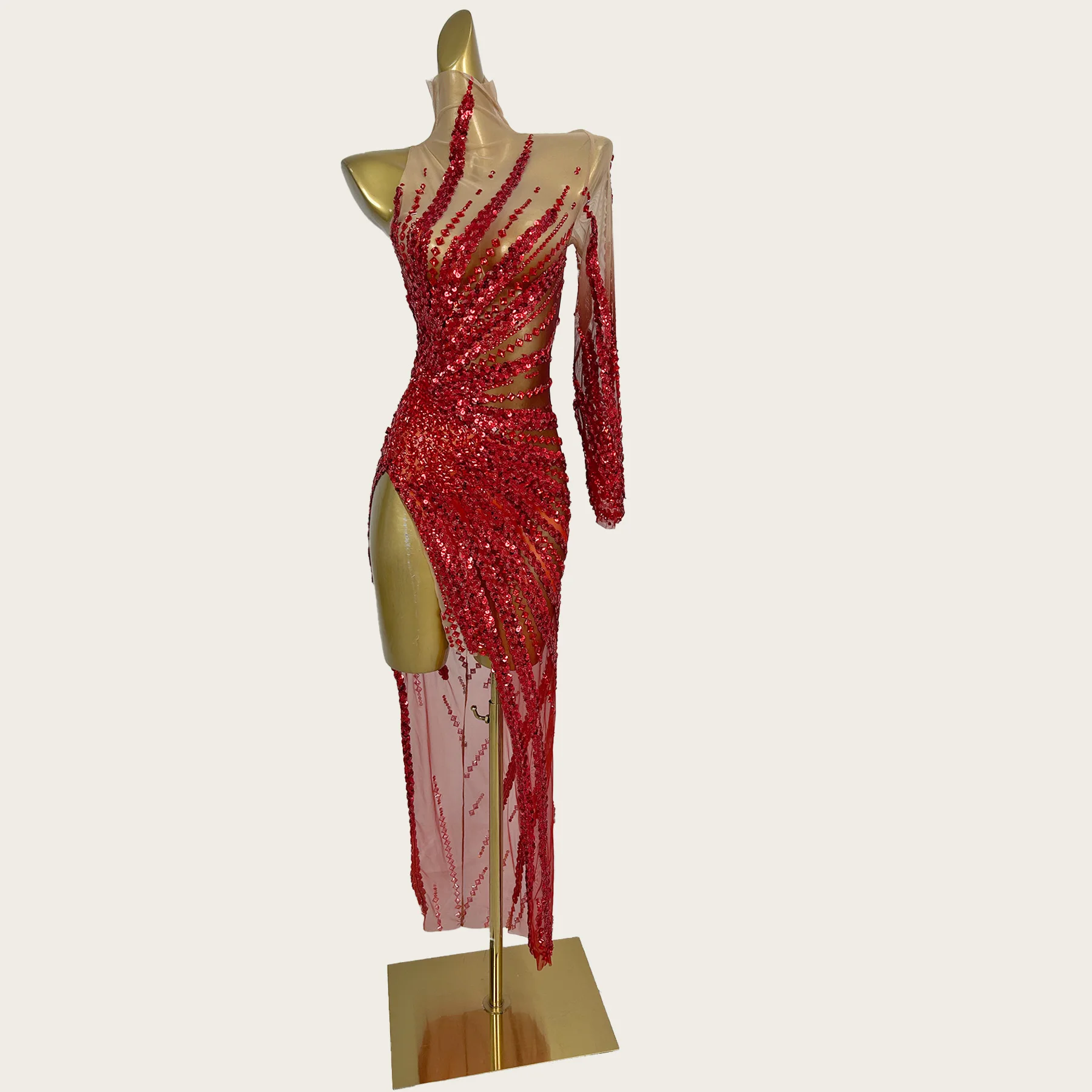 Sexy Women See Through Mesh Red Sequins Dresses One sleeve Festival Celebrate Party Showgirl Drag Queen Performer Wear Xuejiang
Sexy Women See Through Mesh Red Sequins Dresses One sleeve Festival Celebrate Party Showgirl Drag Queen Performer Wear Xuejiang