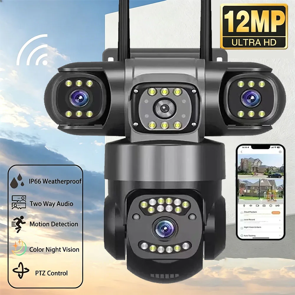 12MP 6K HD Outdoor Surveillance Camera Triple Lenses Triple Screens WiFi Connection Waterproof Night Vision Home Safety Cam
12MP 6K HD Outdoor Surveillance Camera Triple Lenses Triple Screens WiFi Connection Waterproof Night Vision Home Safety Cam