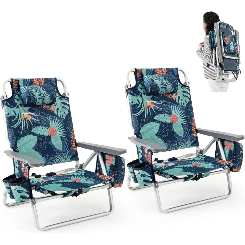 Folding Beach Chair, Patio Sling Chairs with 5 Adjustable Position, Head Pillow, Storage Bag, Towel Bar, Cup Holders, Backpack
Folding Beach Chair, Patio Sling Chairs with 5 Adjustable Position, Head Pillow, Storage Bag, Towel Bar, Cup Holders, Backpack