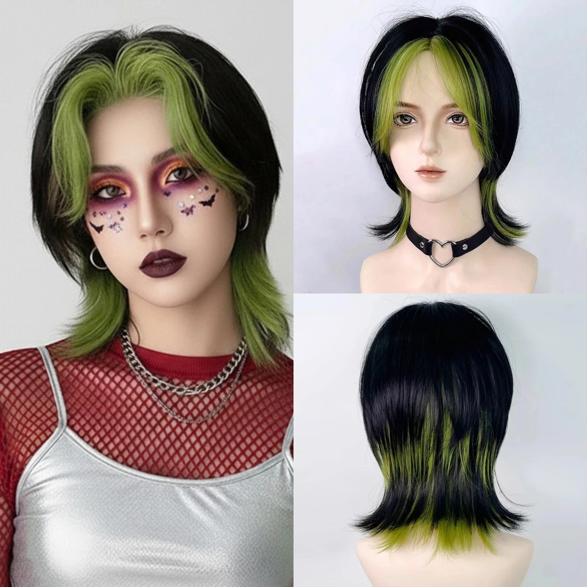 Men Women Wig Synthetic Hair Wig Mullet Head Wig Short Black Ombre Green Straight Party Wig Heat Resistant
Men Women Wig Synthetic Hair Wig Mullet Head Wig Short Black Ombre Green Straight Party Wig Heat Resistant