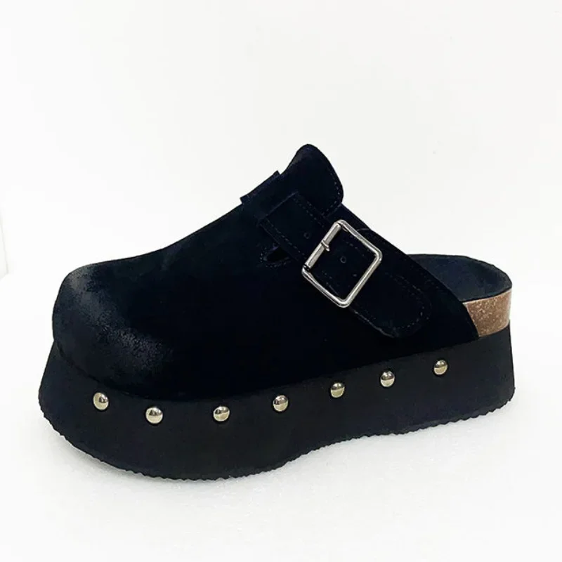 6.5CM Cow Suede Genuine Leather Flats Women Fashion Sandals Slippers Pumps Platform Wedge Spring Round Toe Ladies Punk Shoes
6.5CM Cow Suede Genuine Leather Flats Women Fashion Sandals Slippers Pumps Platform Wedge Spring Round Toe Ladies Punk Shoes
