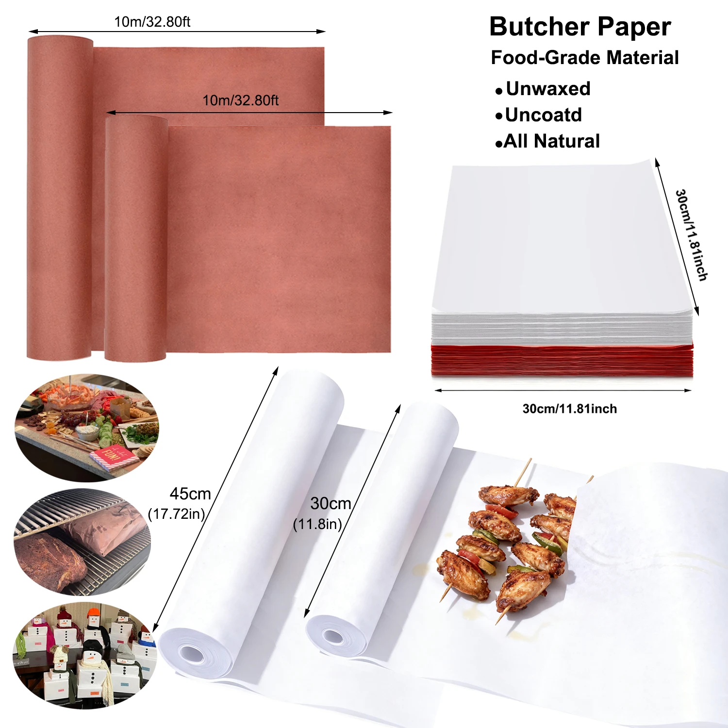 1roll/50pcs Butcher Paper Roll, Unwaxed Peach for Smoking & Food Wrap, Multi-Use Cooking Storage 30cmx10m/45cmx10m/30cmx30cm
1roll/50pcs Butcher Paper Roll, Unwaxed Peach for Smoking & Food Wrap, Multi-Use Cooking Storage 30cmx10m/45cmx10m/30cmx30cm