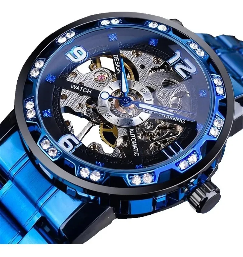 Men Skeleton Mechanical Watch Luxury Rhinestone Dial Hand Wind Classic Fashion Casual Wristwatch Stainless Steel Strap
Men Skeleton Mechanical Watch Luxury Rhinestone Dial Hand Wind Classic Fashion Casual Wristwatch Stainless Steel Strap