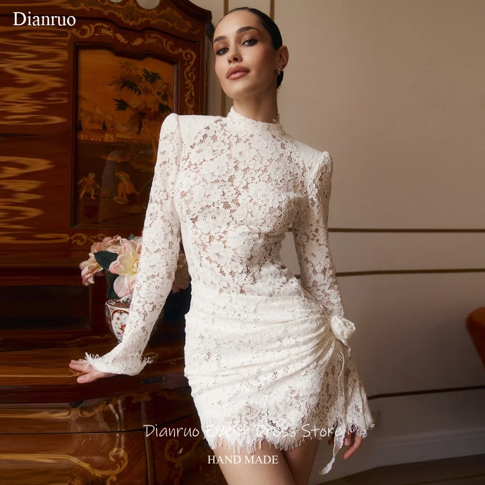 Dianruo High Neck Bodycon Wedding Dresses Long Sleeves Appliques Vestido De Noiva Lace Asymmetric Robes De Mariée Customized
Dianruo High Neck Bodycon Wedding Dresses Long Sleeves Appliques Vestido De Noiva Lace Asymmetric Robes De Mariée Customized