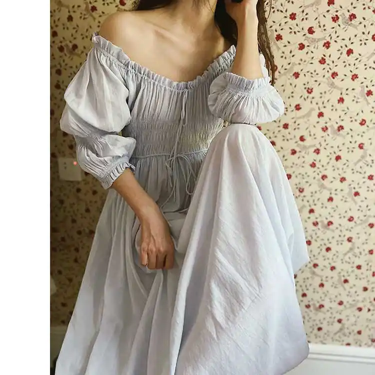 Ретро Sle Blue Fairy Sp Dr, летняя хлопковая свободная домашняя одежда с высоким тире, милая милая женская ночная рубашка 
Ретро Sle Blue Fairy Sp Dr, летняя хлопковая свободная домашняя одежда с высоким тире, милая милая женская ночная рубашка