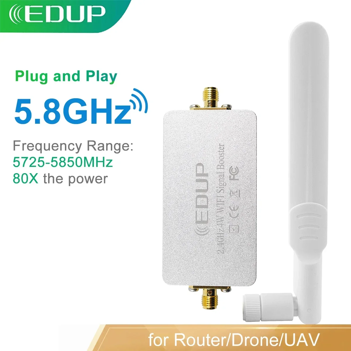 EDUP WiFi Booster 5.8GHz 4W Wireless Signal Booster Amplifier Plug&Play Detachable Antenna Siganl Range Extend for Drone Router
EDUP WiFi Booster 5.8GHz 4W Wireless Signal Booster Amplifier Plug&Play Detachable Antenna Siganl Range Extend for Drone Router