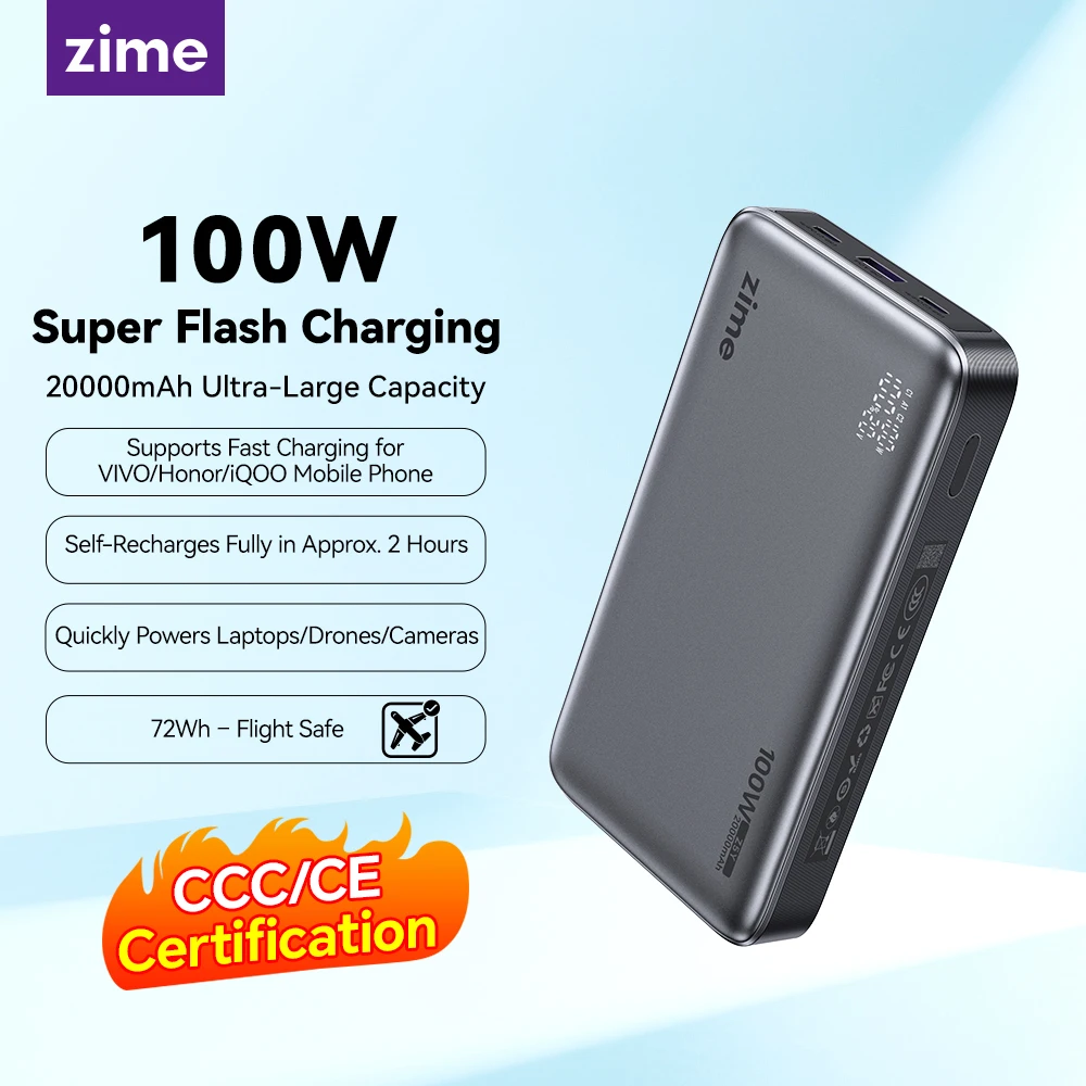 zime 100W PowerBank 20000mAh PD Fast Charging High-wattage Portable Charger For Laptops And Phones With External Battery
zime 100W PowerBank 20000mAh PD Fast Charging High-wattage Portable Charger For Laptops And Phones With External Battery