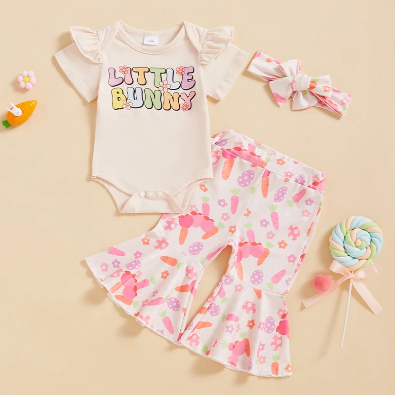 Lioraitiin Baby Girl Easter Outfits Letter Print Short Sleeve Romper Carrot Flower Print Flare Pants Headband 3Pcs Clothes Set
Lioraitiin Baby Girl Easter Outfits Letter Print Short Sleeve Romper Carrot Flower Print Flare Pants Headband 3Pcs Clothes Set