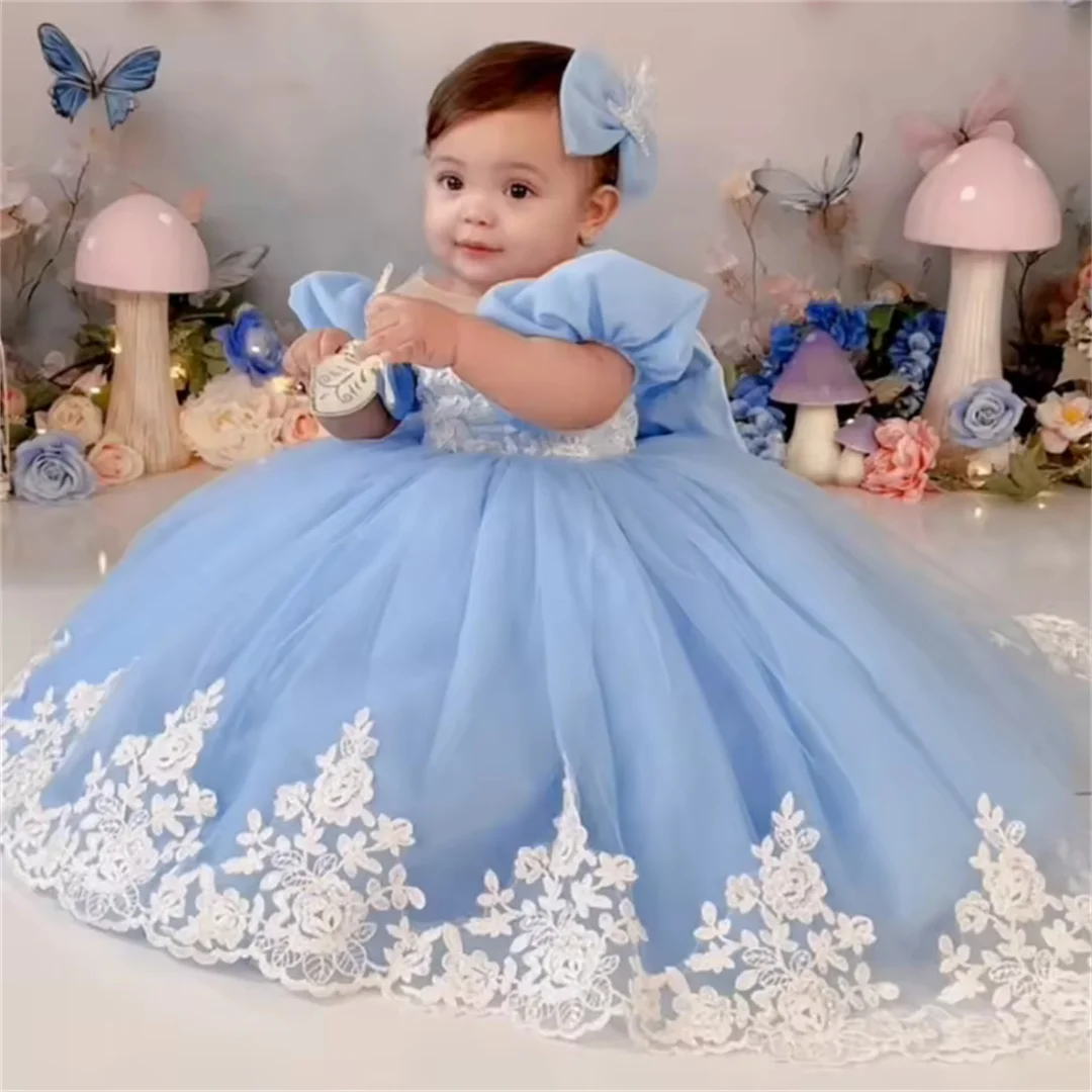 Customized Sky Blue Flower Girl Dress White Lace Appliques With Bow Short Sleeve For Wedding Birthday Party Holy Communion Gown
Customized Sky Blue Flower Girl Dress White Lace Appliques With Bow Short Sleeve For Wedding Birthday Party Holy Communion Gown