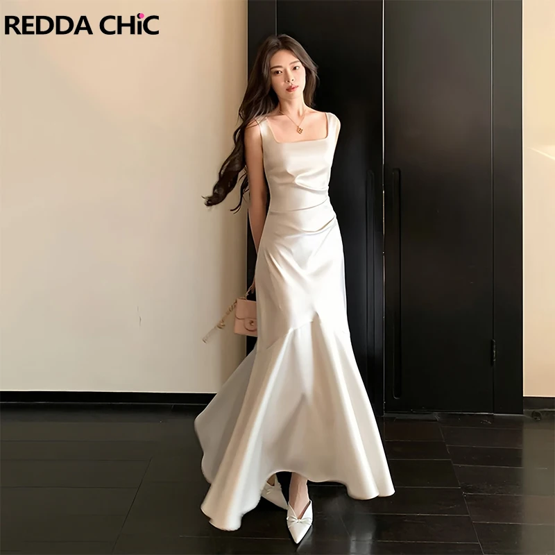 ReddaChic Creamy White Satin Dress Women Graduation Square Neck Irregular Ruffle Mermaid Long Dress Elegant Birthday Costume
ReddaChic Creamy White Satin Dress Women Graduation Square Neck Irregular Ruffle Mermaid Long Dress Elegant Birthday Costume