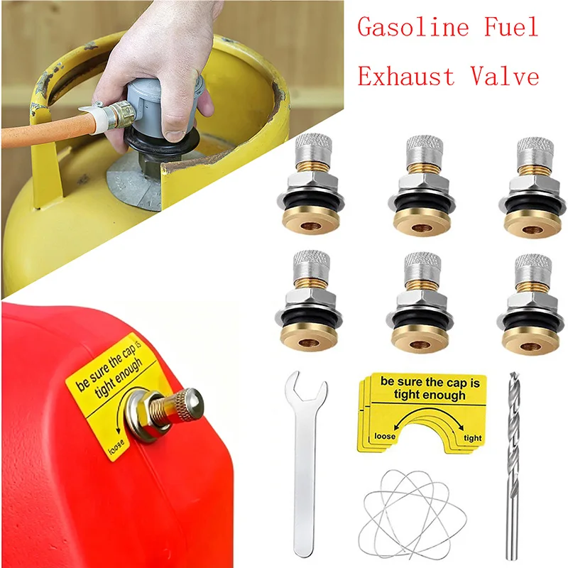 Gas Can Fuel Exhaust Vent Valve 6Pcs Gas Tank Vent Caps Set Wrench Drill Gaskets Warning Stickers Gas Jug Ventilation Mod Kit
Gas Can Fuel Exhaust Vent Valve 6Pcs Gas Tank Vent Caps Set Wrench Drill Gaskets Warning Stickers Gas Jug Ventilation Mod Kit