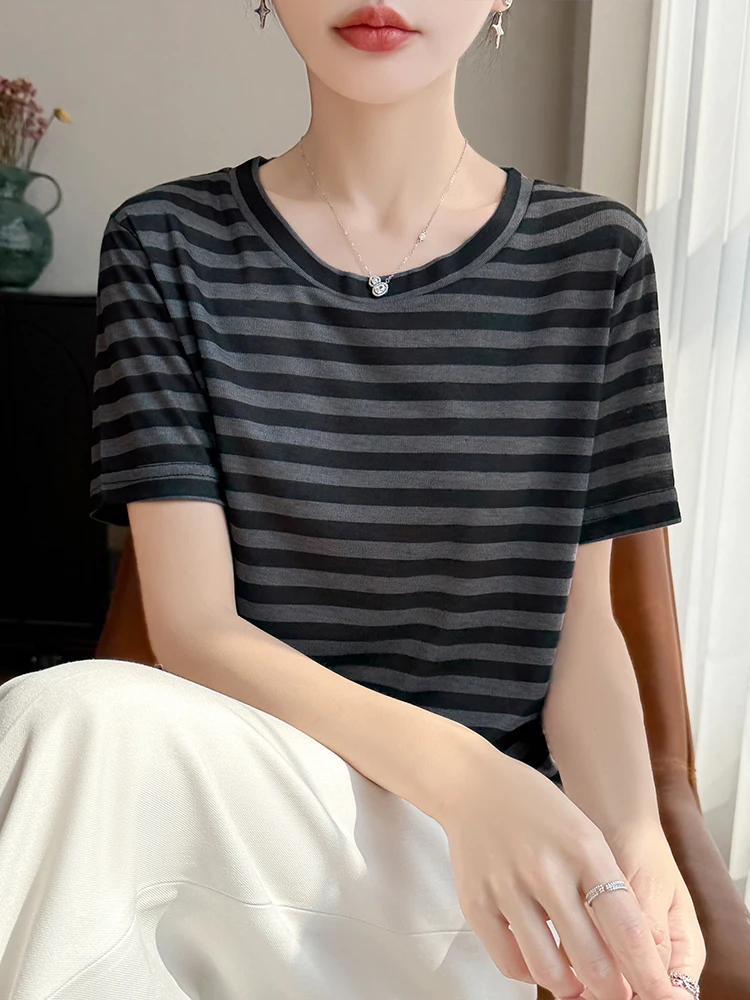 Summer 2026 Women's Slim Fit Casual round Neck Short Sleeve T-Shirt Striped Thin Loose Breathable Soft Knitted Top
Summer 2026 Women's Slim Fit Casual round Neck Short Sleeve T-Shirt Striped Thin Loose Breathable Soft Knitted Top