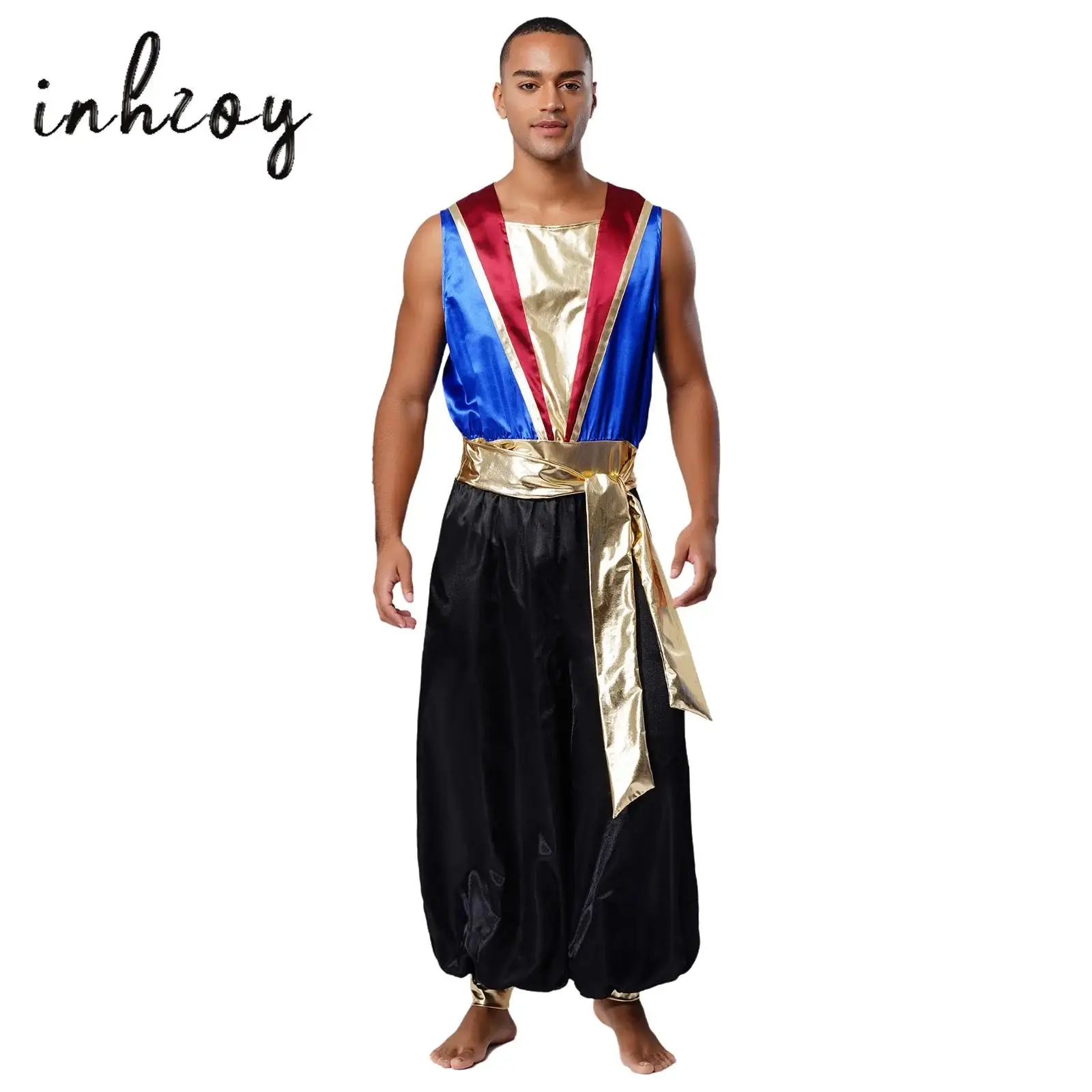 Men Arabian Prince Role-Playing Costume Halloween Theme Party Fancy Dress Ball Sleeveless Color Block Metallic Belted Jumpsuit
Men Arabian Prince Role-Playing Costume Halloween Theme Party Fancy Dress Ball Sleeveless Color Block Metallic Belted Jumpsuit