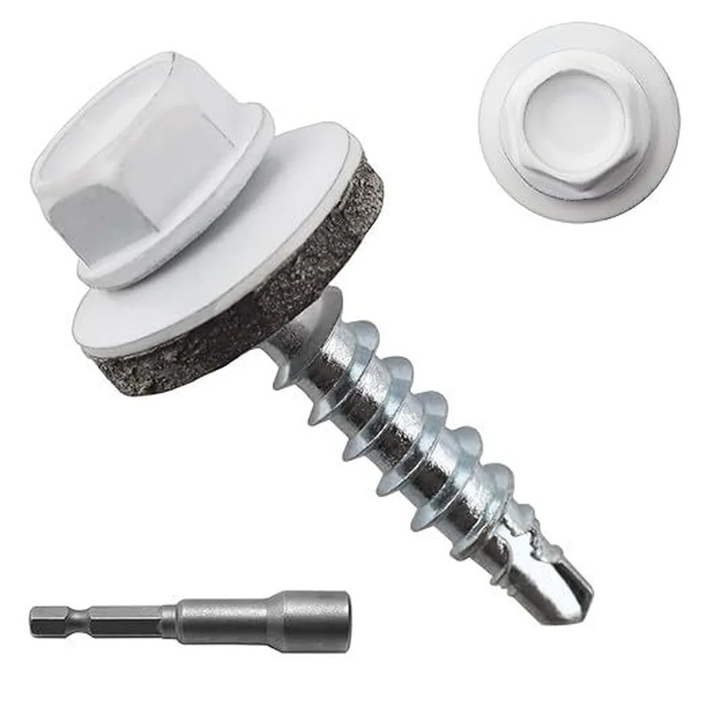 300x Screws + 1x Screwdriver Bit White Hex Head Self Drilling Metal Roofing Screws With EPDM Washer Power Tool Accessories
300x Screws + 1x Screwdriver Bit White Hex Head Self Drilling Metal Roofing Screws With EPDM Washer Power Tool Accessories