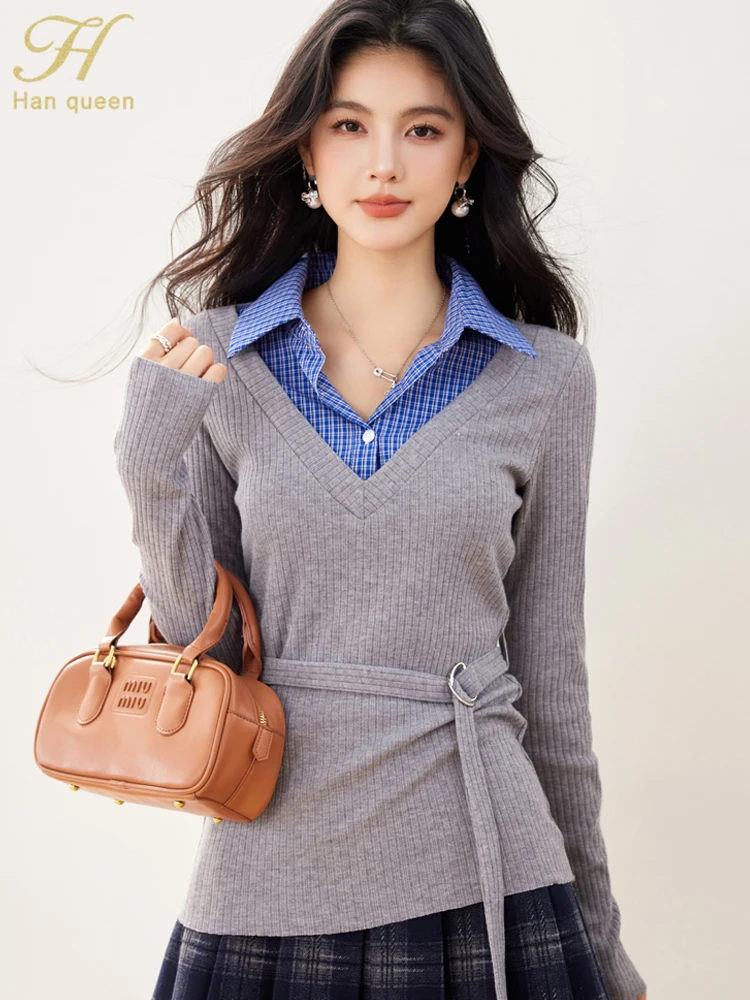 H Han Queen 2025 Autumn Long Sleeve Plaid Splicing Casual Tee Vintage Tops Simple Elegant Women T-Shirt Fashion Female Clothing
H Han Queen 2025 Autumn Long Sleeve Plaid Splicing Casual Tee Vintage Tops Simple Elegant Women T-Shirt Fashion Female Clothing